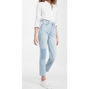 NWT Reformation Cynthia High Rise Patch Straight Jeans